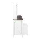 Coiffeuse en noyer et blanc avec miroir LED, une personne