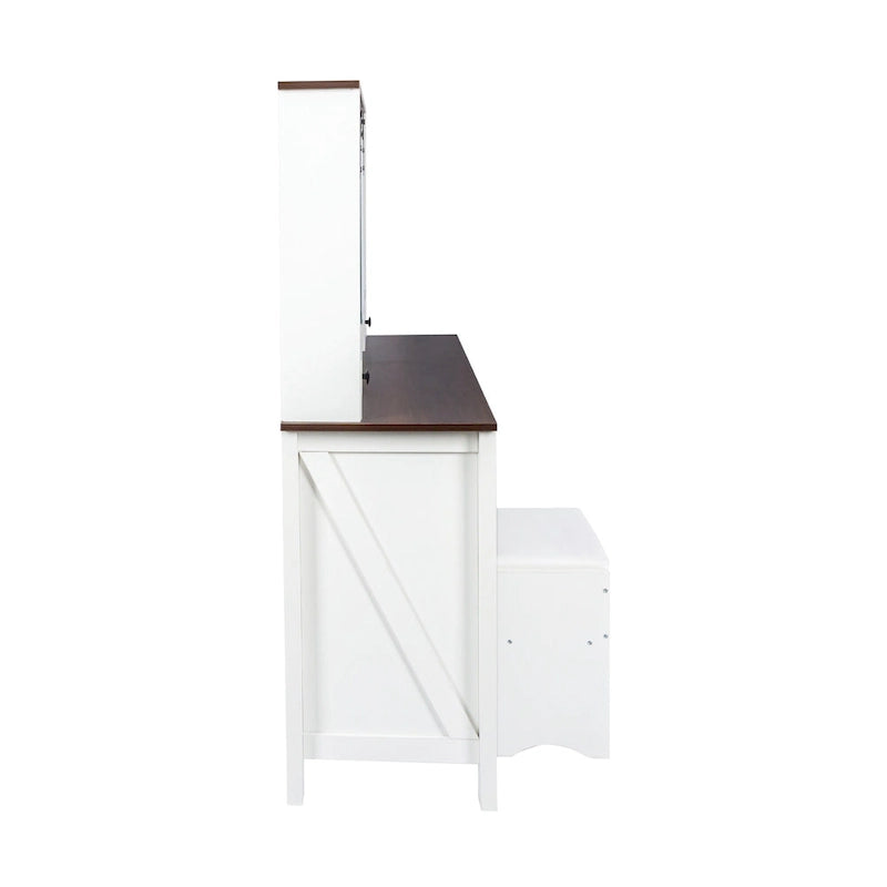Coiffeuse blanche et noyer avec miroir LED, une place