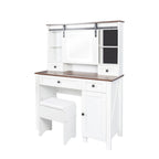 Coiffeuse en noyer et blanc avec miroir LED, une personne