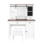 Coiffeuse en noyer et blanc avec miroir LED, une personne