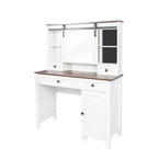 Coiffeuse en noyer et blanc avec miroir LED, une personne