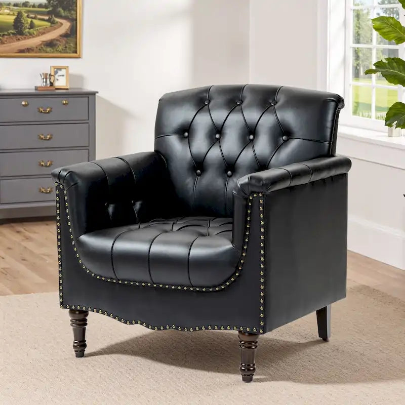 Fauteuil d'appoint capitonné 1 place en similicuir, marron / noir / camel / rouge foncé / bleu nuit / beige
