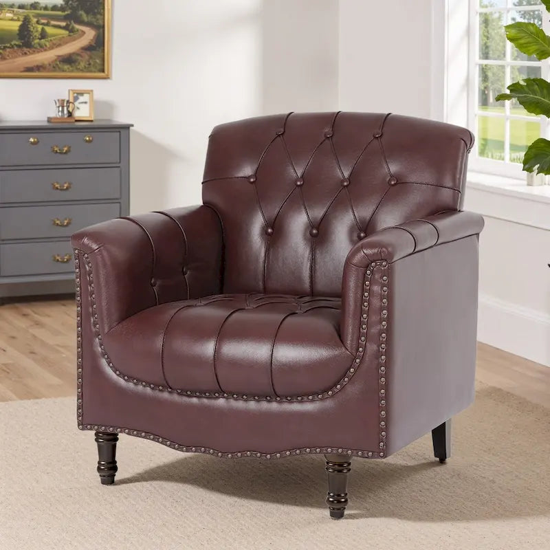 Fauteuil d'appoint capitonné 1 place en similicuir, marron / noir / camel / rouge foncé / bleu nuit / beige