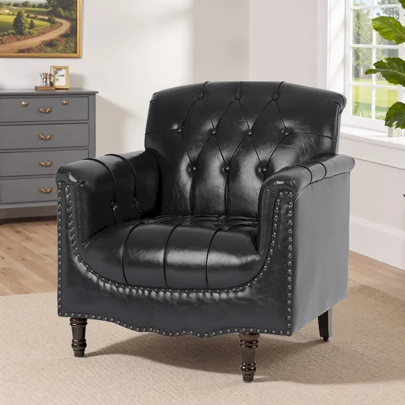Fauteuil d'appoint capitonné 1 place en similicuir, marron / noir / camel / rouge foncé / bleu nuit / beige