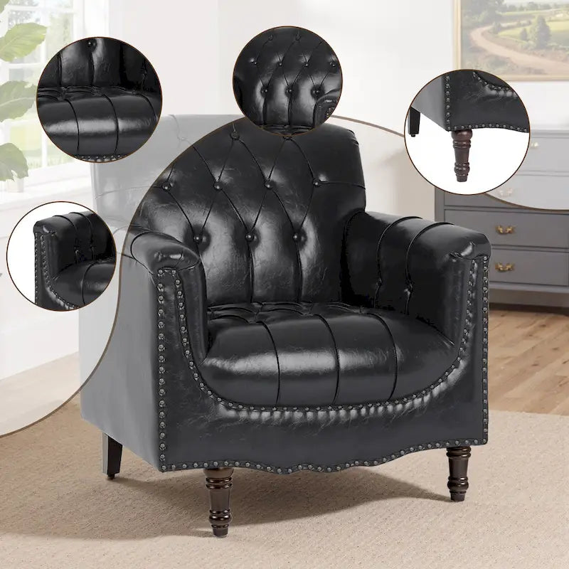Fauteuil d'appoint capitonné 1 place en similicuir, marron / noir / camel / rouge foncé / bleu nuit / beige