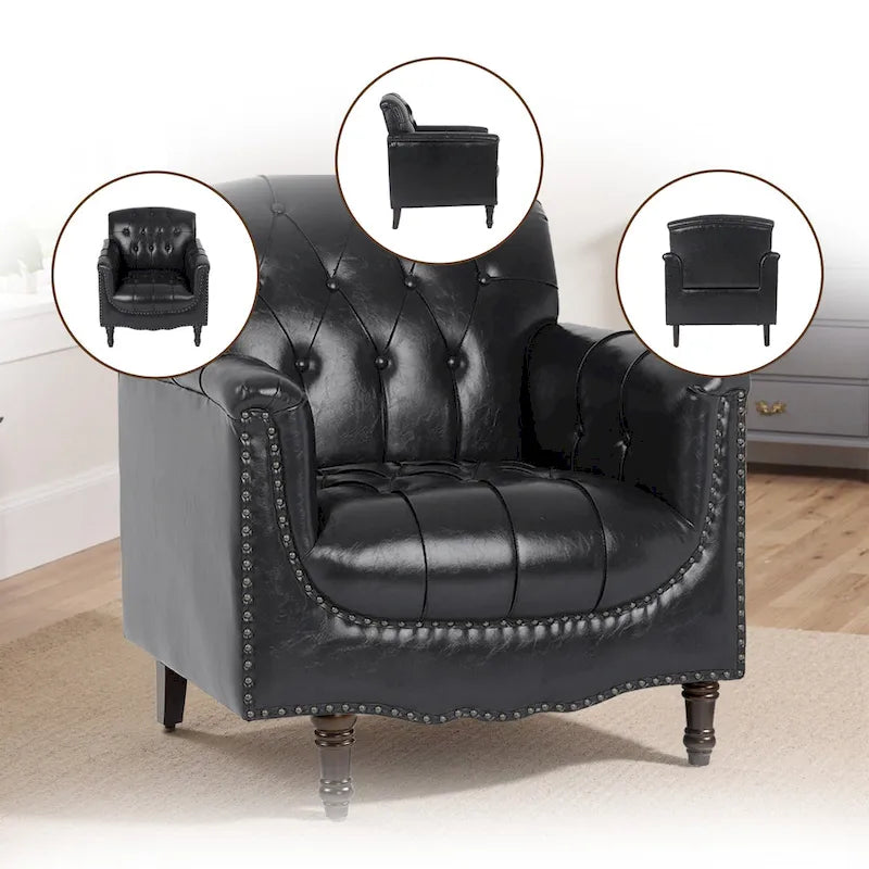 Fauteuil d'appoint capitonné 1 place en similicuir, marron / noir / camel / rouge foncé / bleu nuit / beige