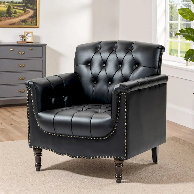 Fauteuil d'appoint capitonné 1 place en similicuir, marron / noir / camel / rouge foncé / bleu nuit / beige
