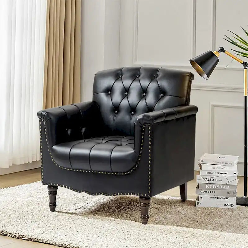 Fauteuil d'appoint capitonné 1 place en similicuir, marron / noir / camel / rouge foncé / bleu nuit / beige