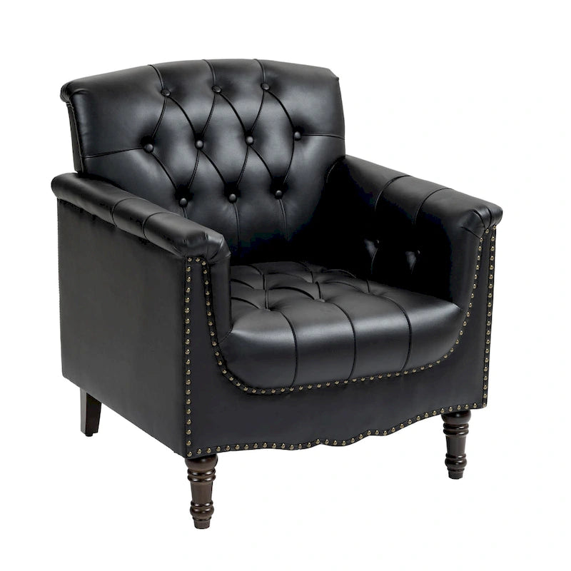 Fauteuil d'appoint capitonné 1 place en similicuir, marron / noir / camel / rouge foncé / bleu nuit / beige