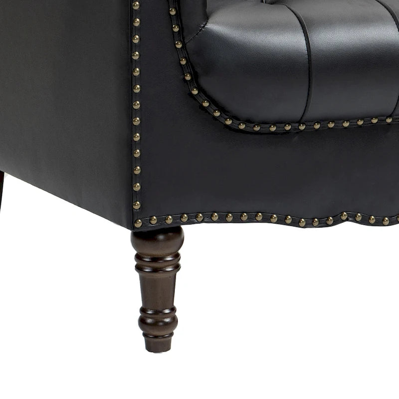 Fauteuil d'appoint capitonné 1 place en similicuir, marron / noir / camel / rouge foncé / bleu nuit / beige