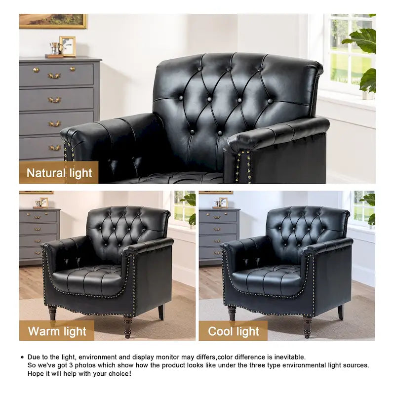 Fauteuil d'appoint capitonné 1 place en similicuir, marron / noir / camel / rouge foncé / bleu nuit / beige
