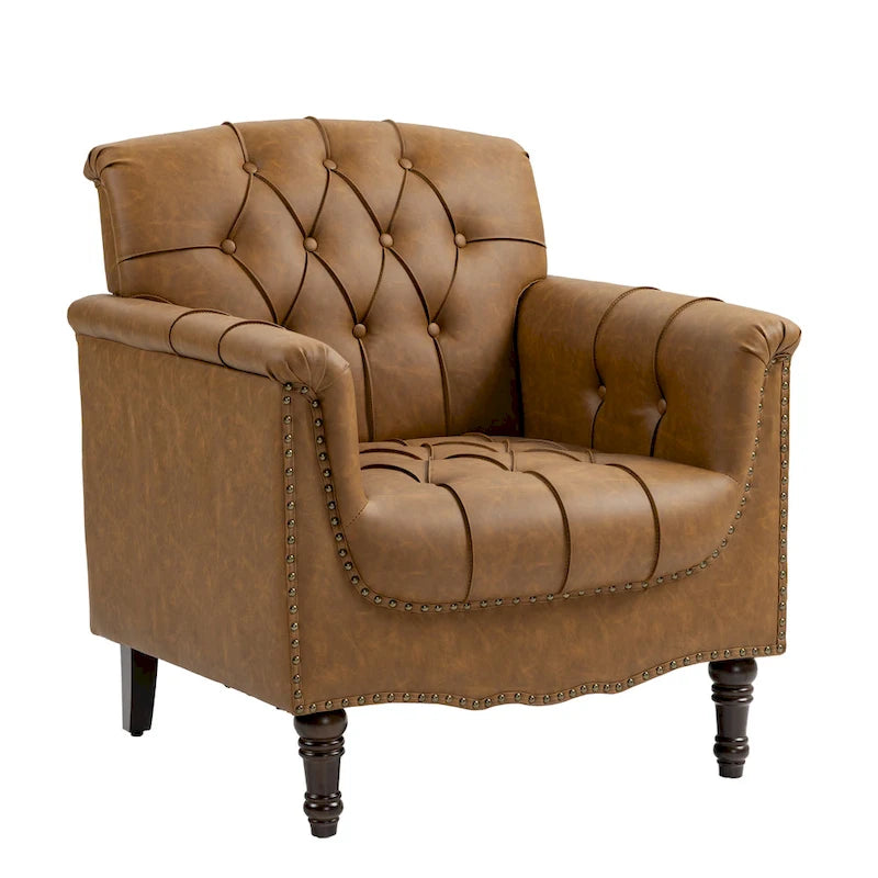 Fauteuil d'appoint capitonné 1 place en similicuir, marron / noir / camel / rouge foncé / bleu nuit / beige