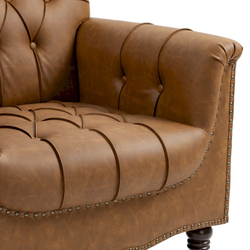 Fauteuil d'appoint capitonné 1 place en similicuir, marron / noir / camel / rouge foncé / bleu nuit / beige