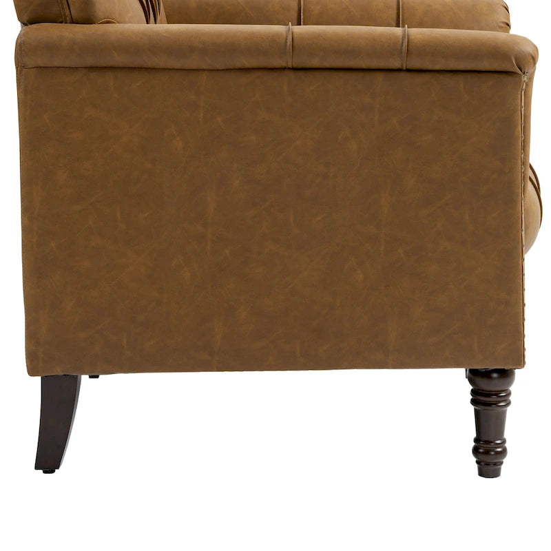 Fauteuil d'appoint capitonné 1 place en similicuir, marron / noir / camel / rouge foncé / bleu nuit / beige