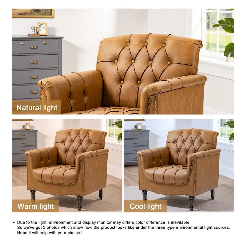 Fauteuil d'appoint capitonné 1 place en similicuir, marron / noir / camel / rouge foncé / bleu nuit / beige