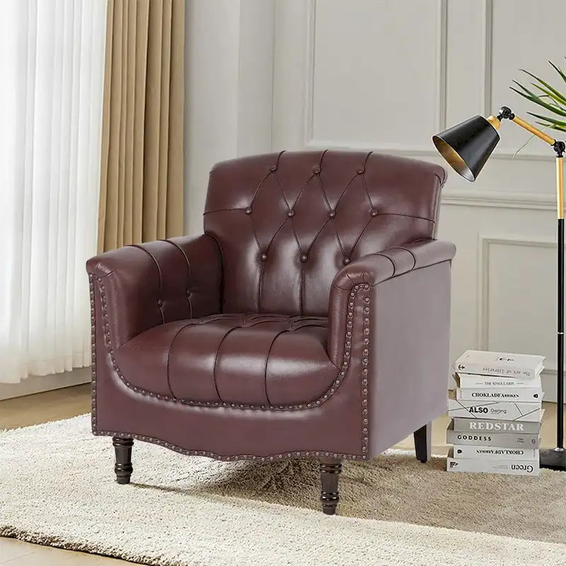 Fauteuil d'appoint capitonné 1 place en similicuir, marron / noir / camel / rouge foncé / bleu nuit / beige