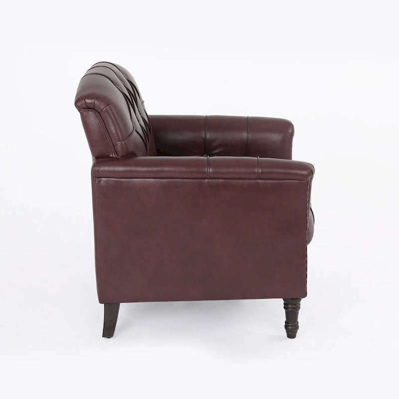 Fauteuil d'appoint capitonné 1 place en similicuir, marron / noir / camel / rouge foncé / bleu nuit / beige