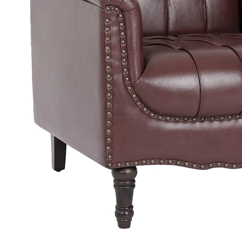Fauteuil d'appoint capitonné 1 place en similicuir, marron / noir / camel / rouge foncé / bleu nuit / beige