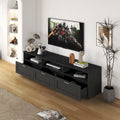 Meuble TV moderne et minimaliste noir de 178 cm avec rangement ouvert et tiroirs