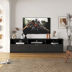 Meuble TV moderne et minimaliste noir de 178 cm avec rangement ouvert et tiroirs