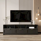 Meuble TV moderne et minimaliste noir de 178 cm avec rangement ouvert et tiroirs
