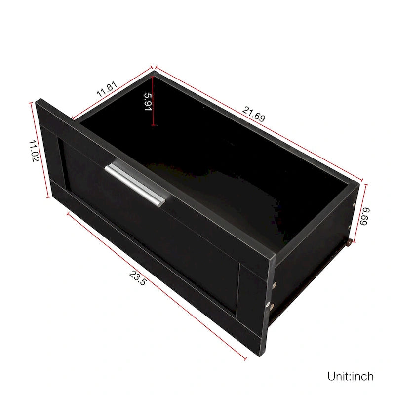Meuble TV moderne et minimaliste noir de 178 cm avec rangement ouvert et tiroirs