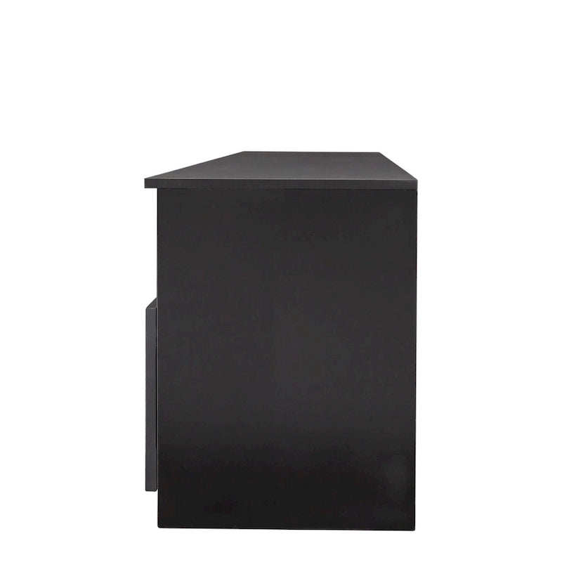 Meuble TV moderne et minimaliste noir de 178 cm avec rangement ouvert et tiroirs