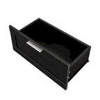 Meuble TV moderne et minimaliste noir de 178 cm avec rangement ouvert et tiroirs