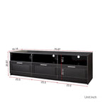 Meuble TV moderne et minimaliste noir de 178 cm avec rangement ouvert et tiroirs