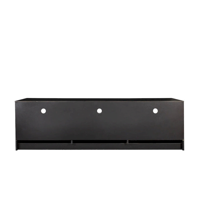 Meuble TV moderne et minimaliste noir de 178 cm avec rangement ouvert et tiroirs