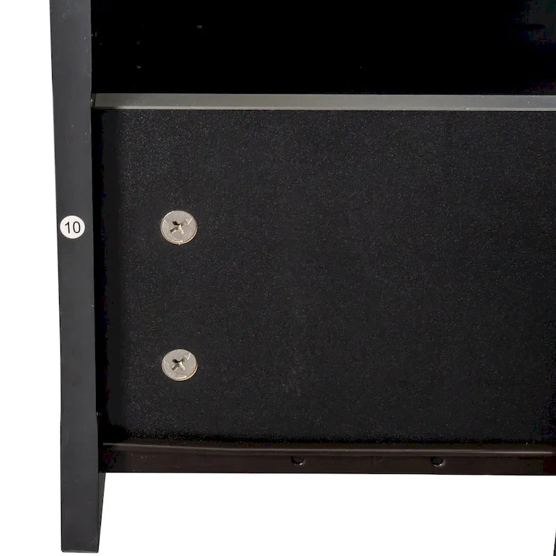 Meuble TV moderne et minimaliste noir de 178 cm avec rangement ouvert et tiroirs