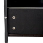 Meuble TV moderne et minimaliste noir de 178 cm avec rangement ouvert et tiroirs