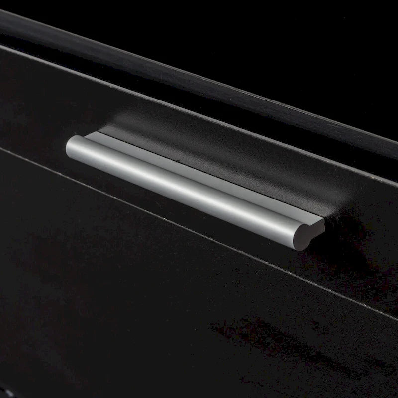 Meuble TV moderne et minimaliste noir de 178 cm avec rangement ouvert et tiroirs