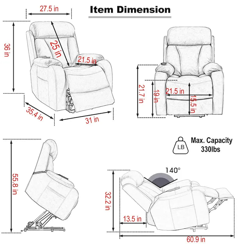 Fauteuil inclinable releveur gris clair/gris foncé, une place