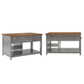 Îlot de cuisine extensible gris antique / noir / blanc avec 3 tiroirs, pour 2 à 4 personnes