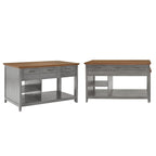 Îlot de cuisine extensible gris antique / noir / blanc avec 3 tiroirs, pour 2 à 4 personnes