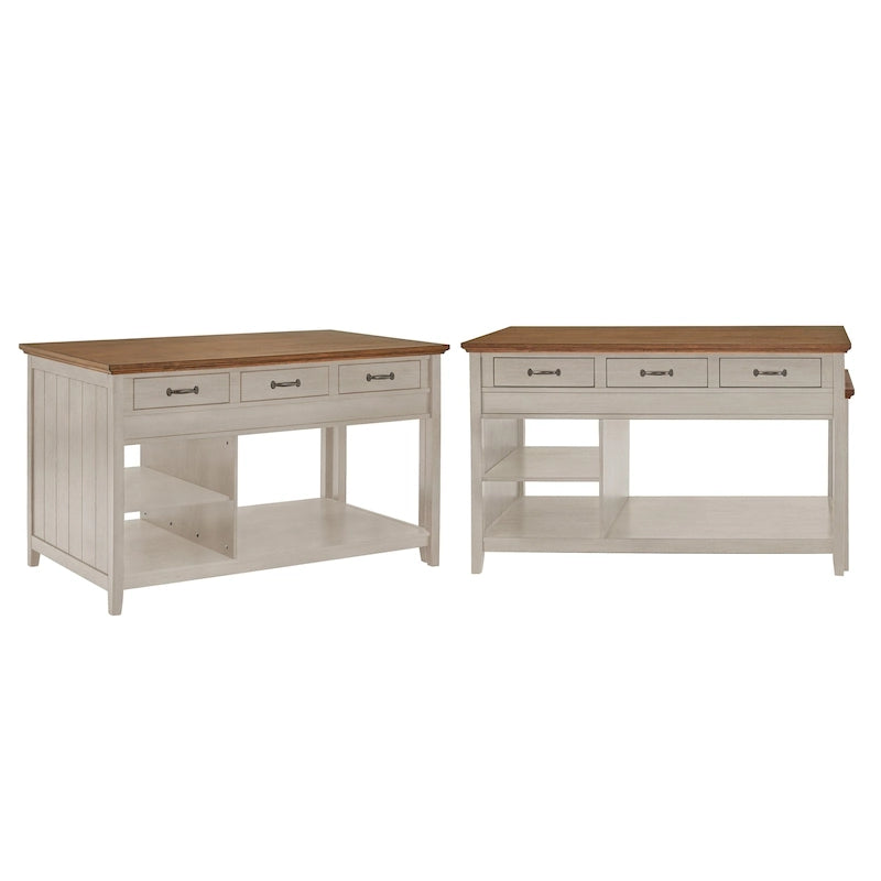 Îlot de cuisine extensible gris antique / noir / blanc avec 3 tiroirs, pour 2 à 4 personnes