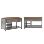 Îlot de cuisine extensible gris antique / noir / blanc avec 3 tiroirs, pour 2 à 4 personnes