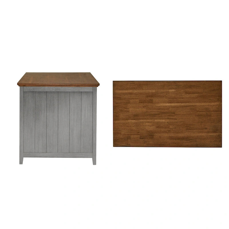 Îlot de cuisine extensible gris antique / noir / blanc avec 3 tiroirs, pour 2 à 4 personnes