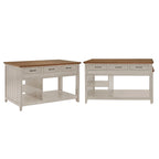 Îlot de cuisine extensible gris antique / noir / blanc avec 3 tiroirs, pour 2 à 4 personnes