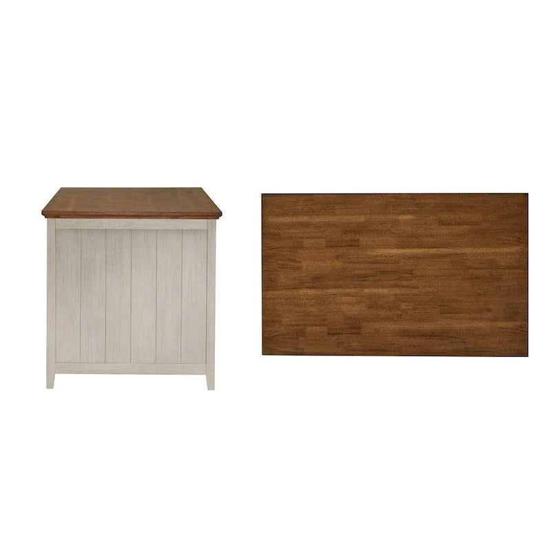 Îlot de cuisine extensible gris antique / noir / blanc avec 3 tiroirs, pour 2 à 4 personnes