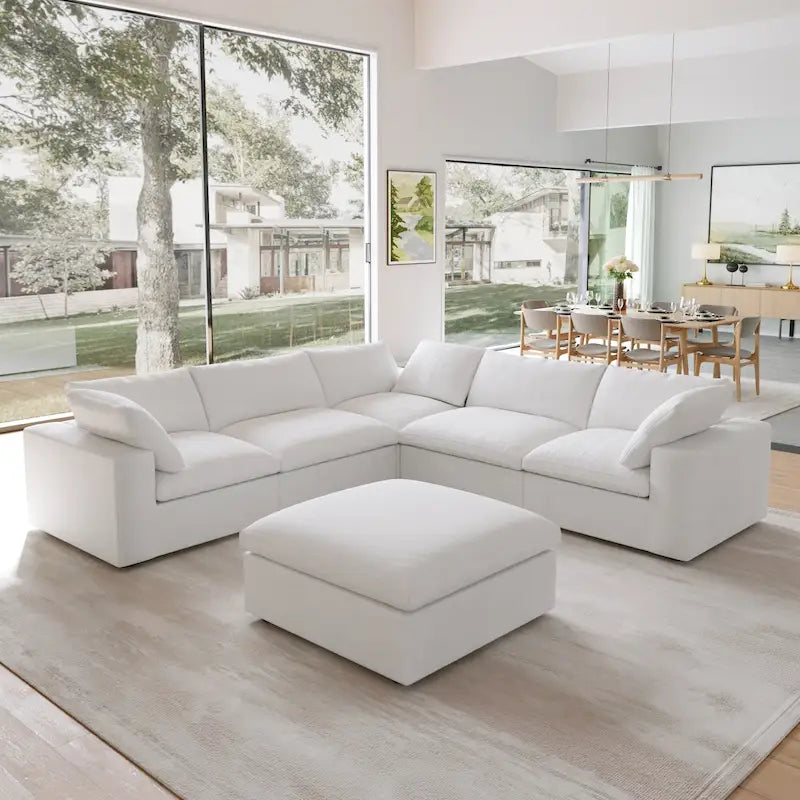 Canapé modulaire 6 places en forme de V, blanc/noir/gris/kaki