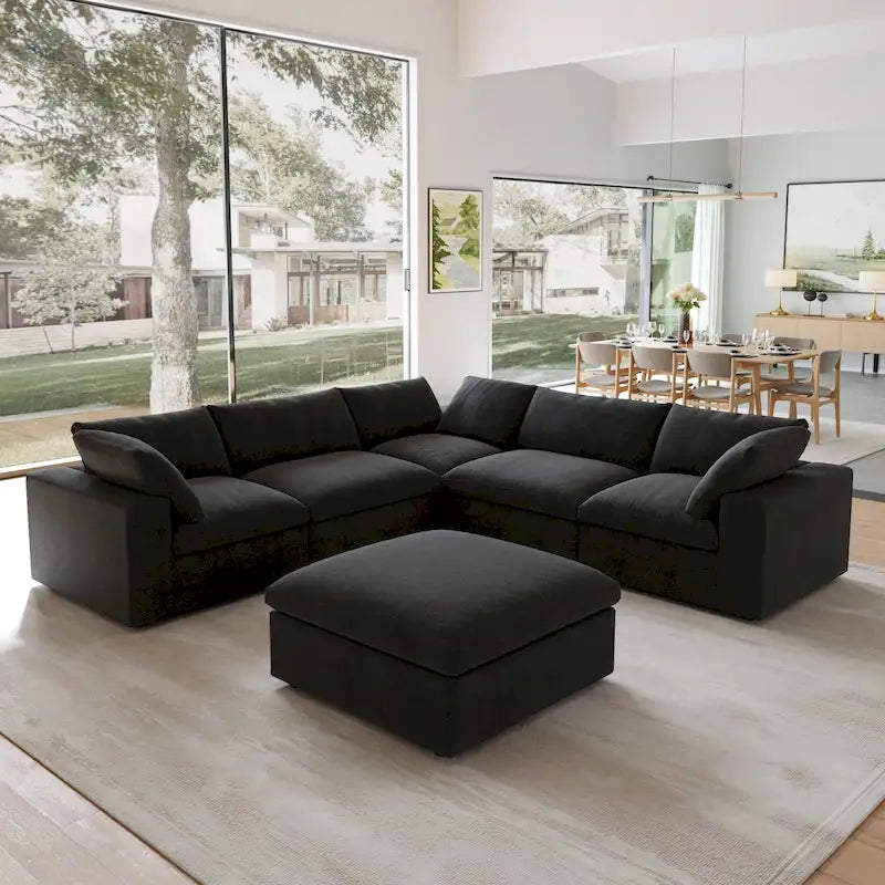 Canapé modulaire 6 places en forme de V, blanc/noir/gris/kaki