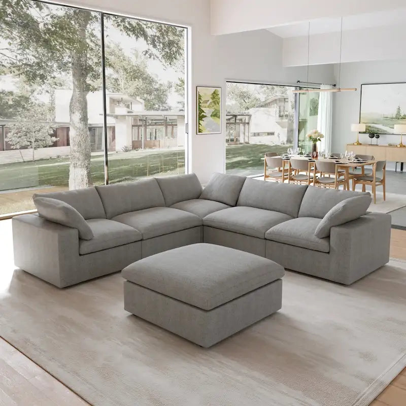 Canapé modulaire 6 places en forme de V, blanc/noir/gris/kaki