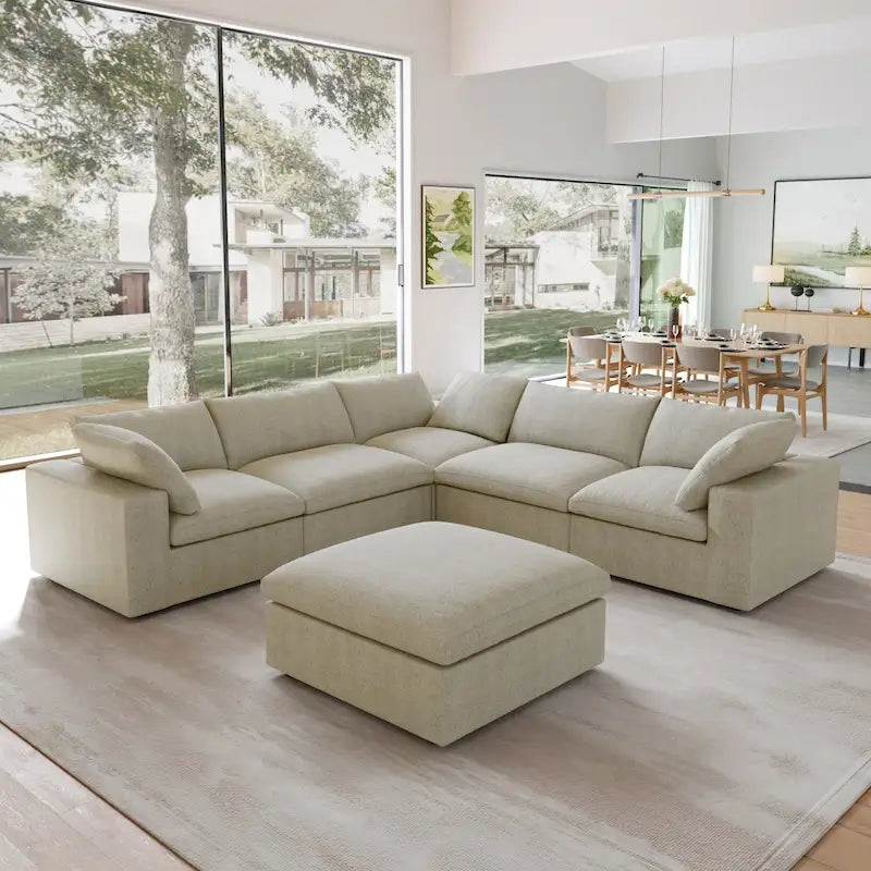 Canapé modulaire 6 places en forme de V, blanc/noir/gris/kaki