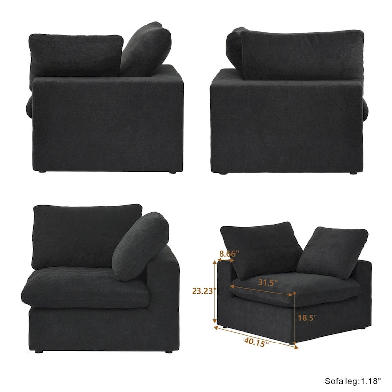 Canapé modulaire 6 places en forme de V, blanc/noir/gris/kaki