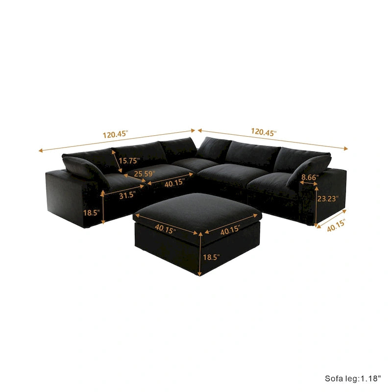 Canapé modulaire 6 places en forme de V, blanc/noir/gris/kaki