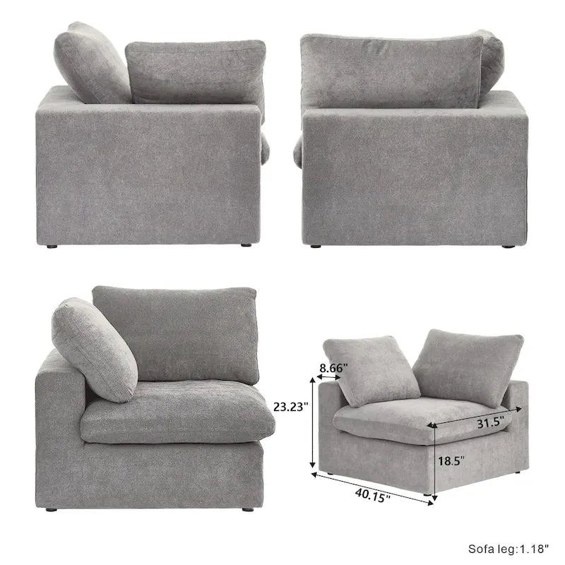 Canapé modulaire sectionnel en V 6 places blanc/noir/gris/kaki