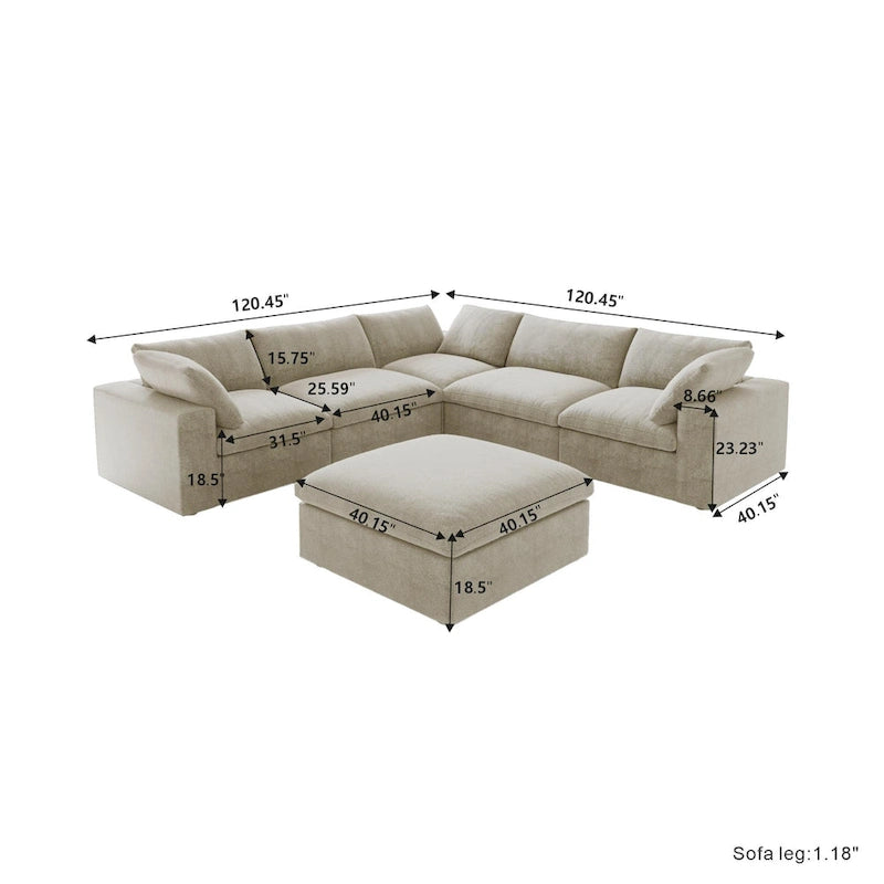 Canapé modulaire sectionnel en V 6 places blanc/noir/gris/kaki