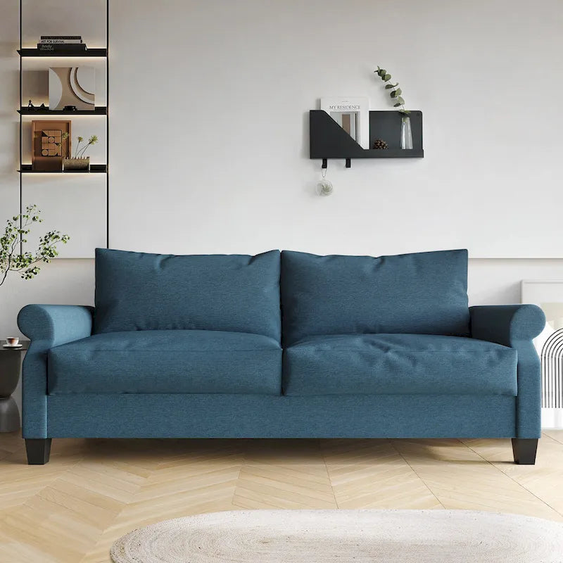 Canapé 2,5 places en lin rembourré rouge / beige / gris / bleu